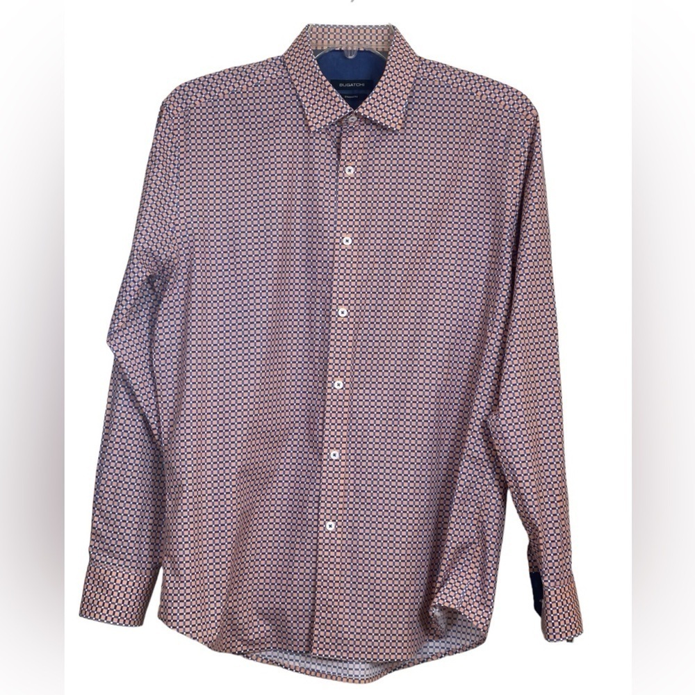Bugatchi shaped fit Oooh Cotton geometric pattern long sleeve shirt. Size L GUC